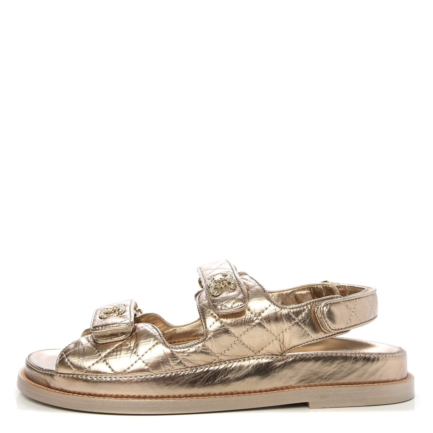 Iridescent Lambskin Quilted Velcro Dad Sandals 39.5 Light Bronze