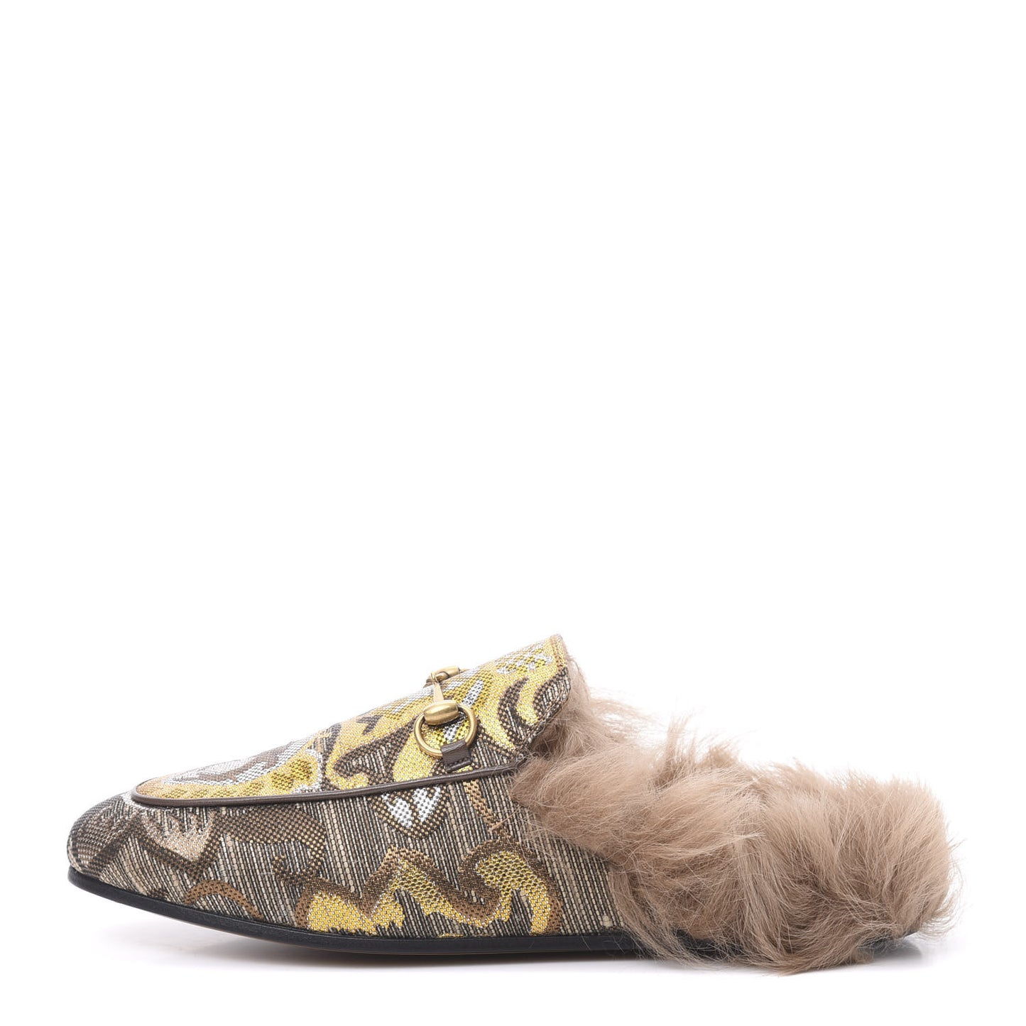 Brocade Fur Womens Princetown Slippers 38.5 Brown