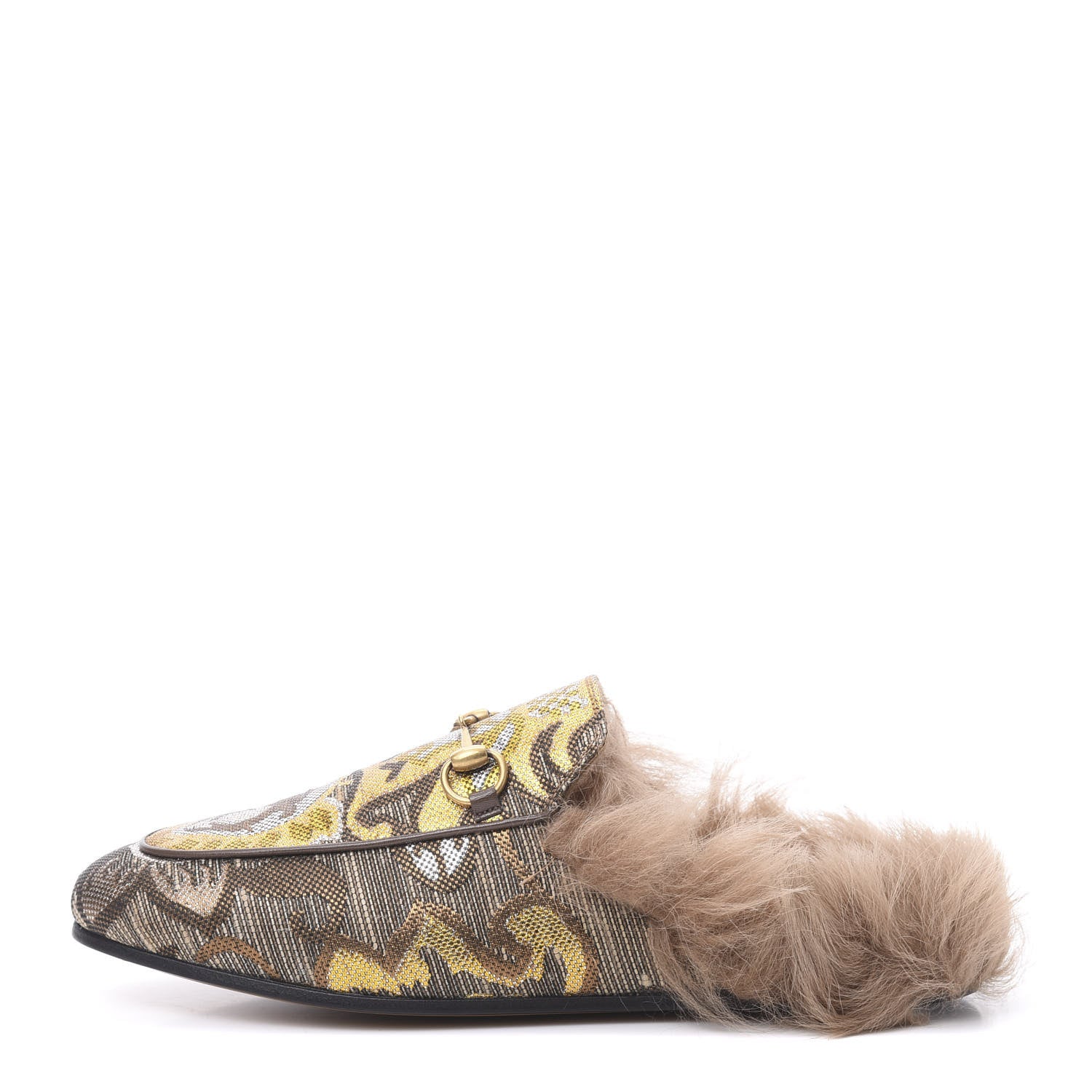 Gucci Brocade Fur Womens Princetown Slippers 38.5 Brown 1 of 8
