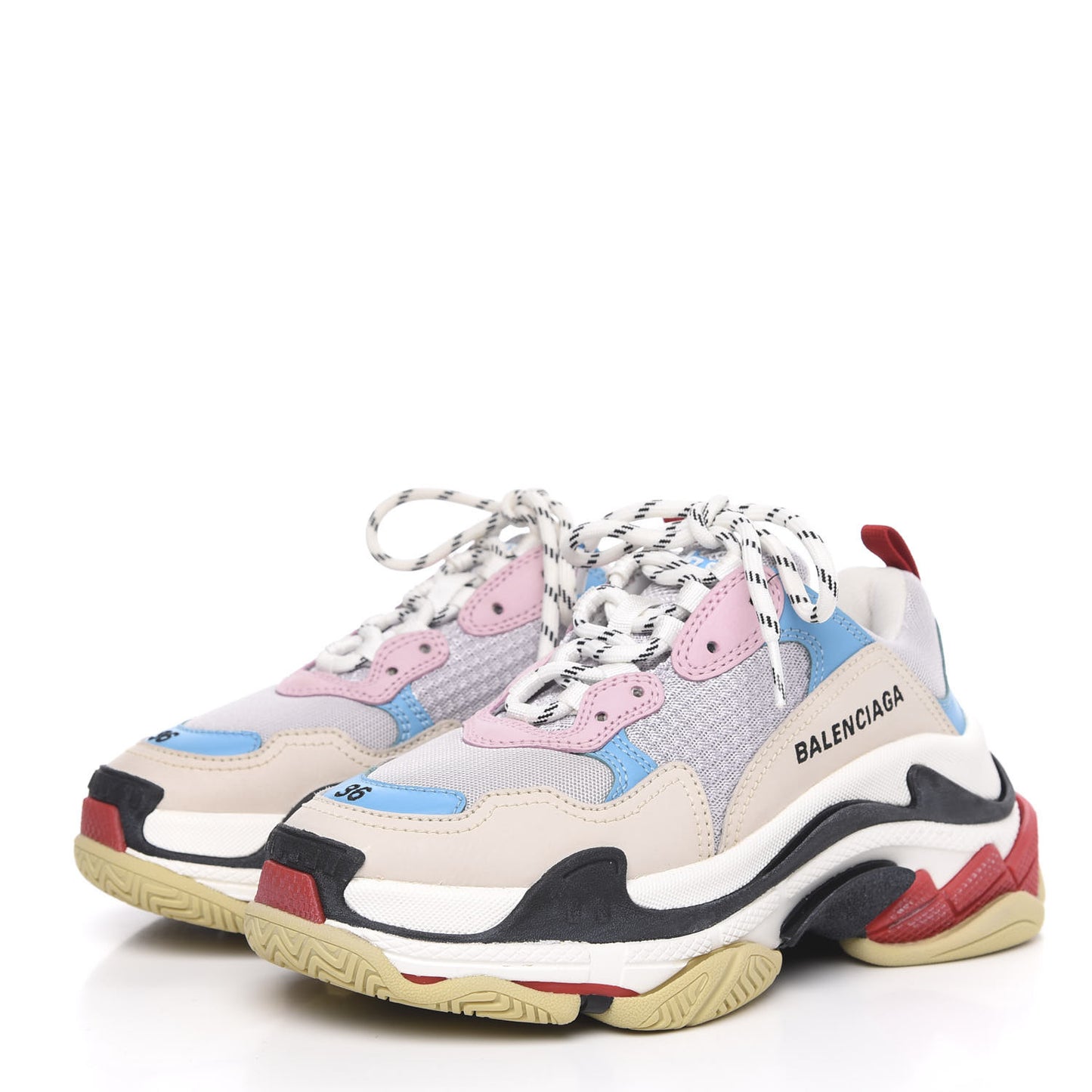 Fabric Mesh Womens Triple S Sneakers 36 White Blue Pink