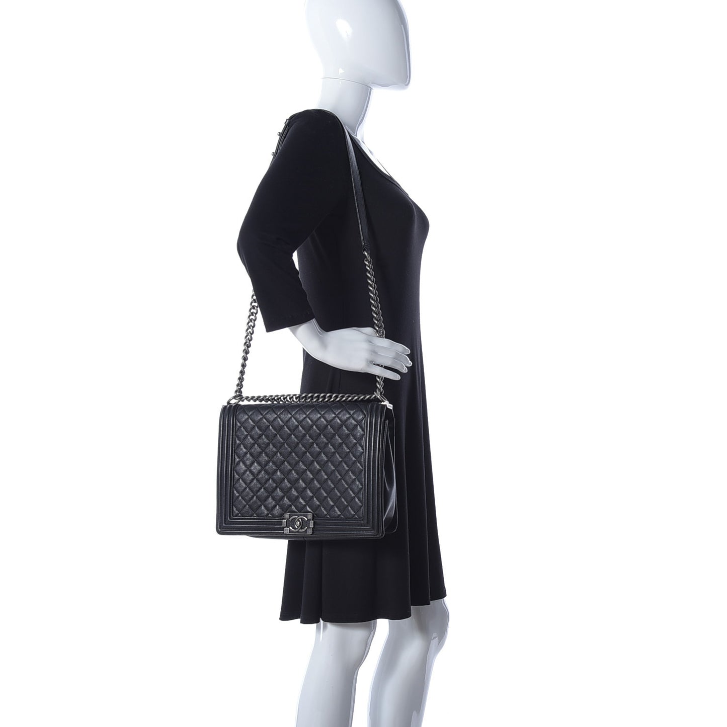 Calfskin Quilted Large Boy Flap Black