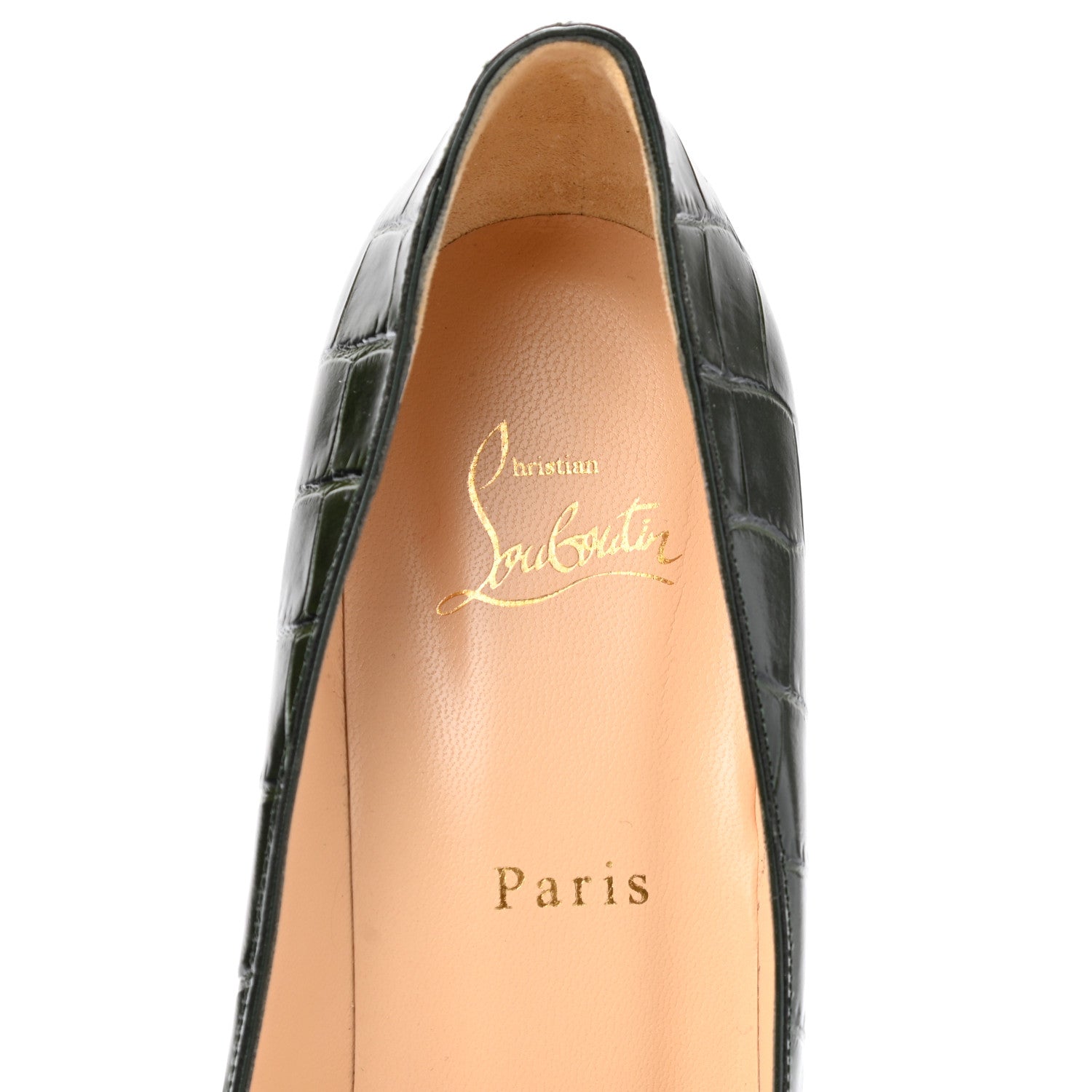 Christian Louboutin Calfskin Crocodile Embossed Kate 85 Pumps 39.5 Forest Night 7 of 8