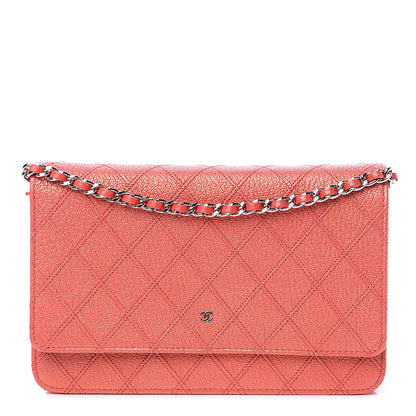 Chanel Metallic Goatskin Double Stitch Wallet On Chain WOC Orange 1 of 10