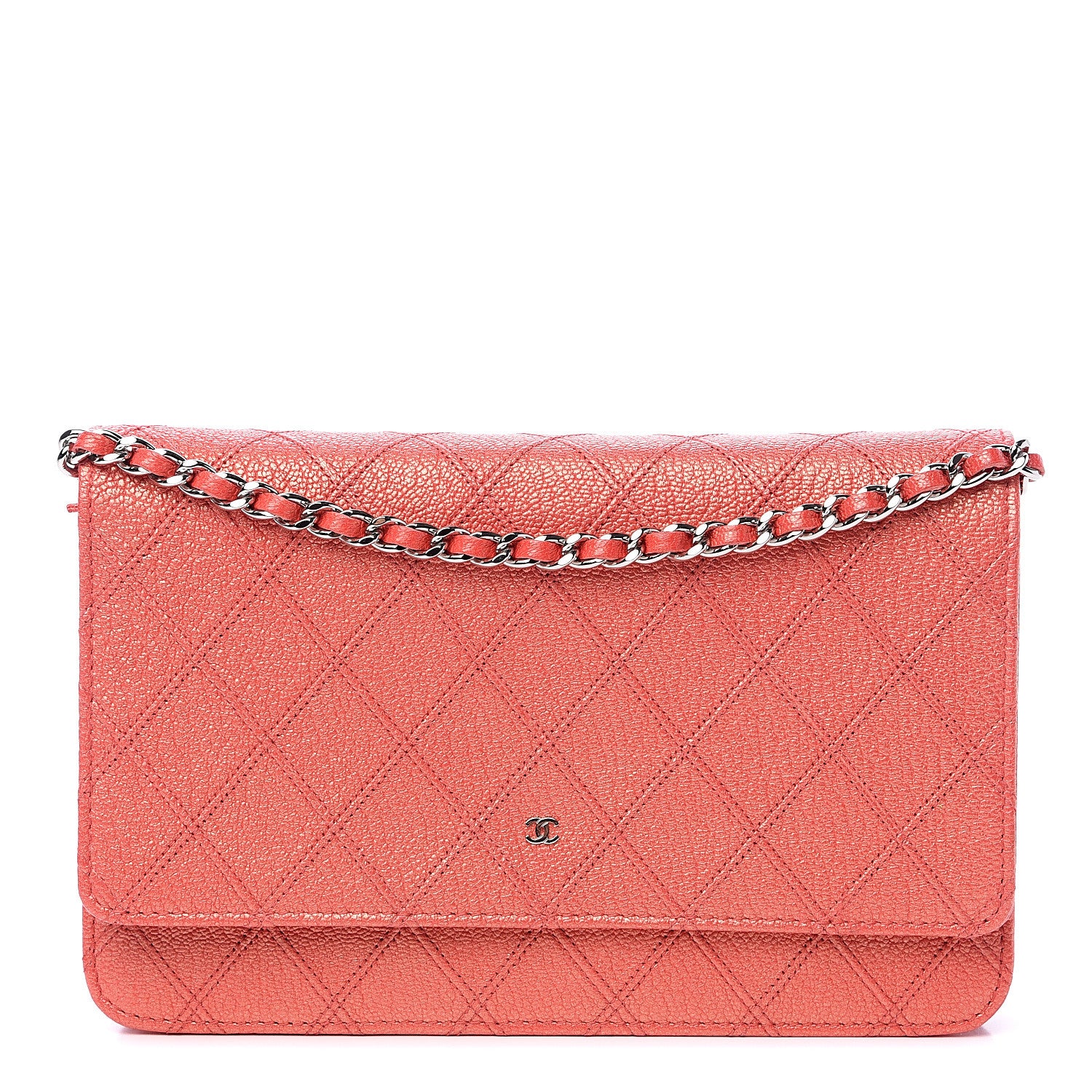 Chanel Metallic Goatskin Double Stitch Wallet On Chain WOC Orange 1 of 10