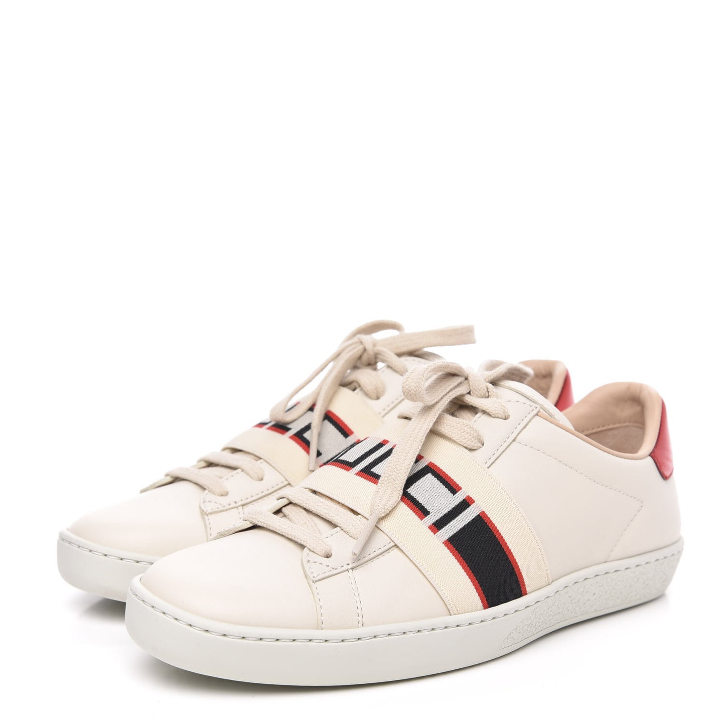 Calfskin Stripe Womens New Ace Sneakers 36 New Mystic White Ecru Red Flame