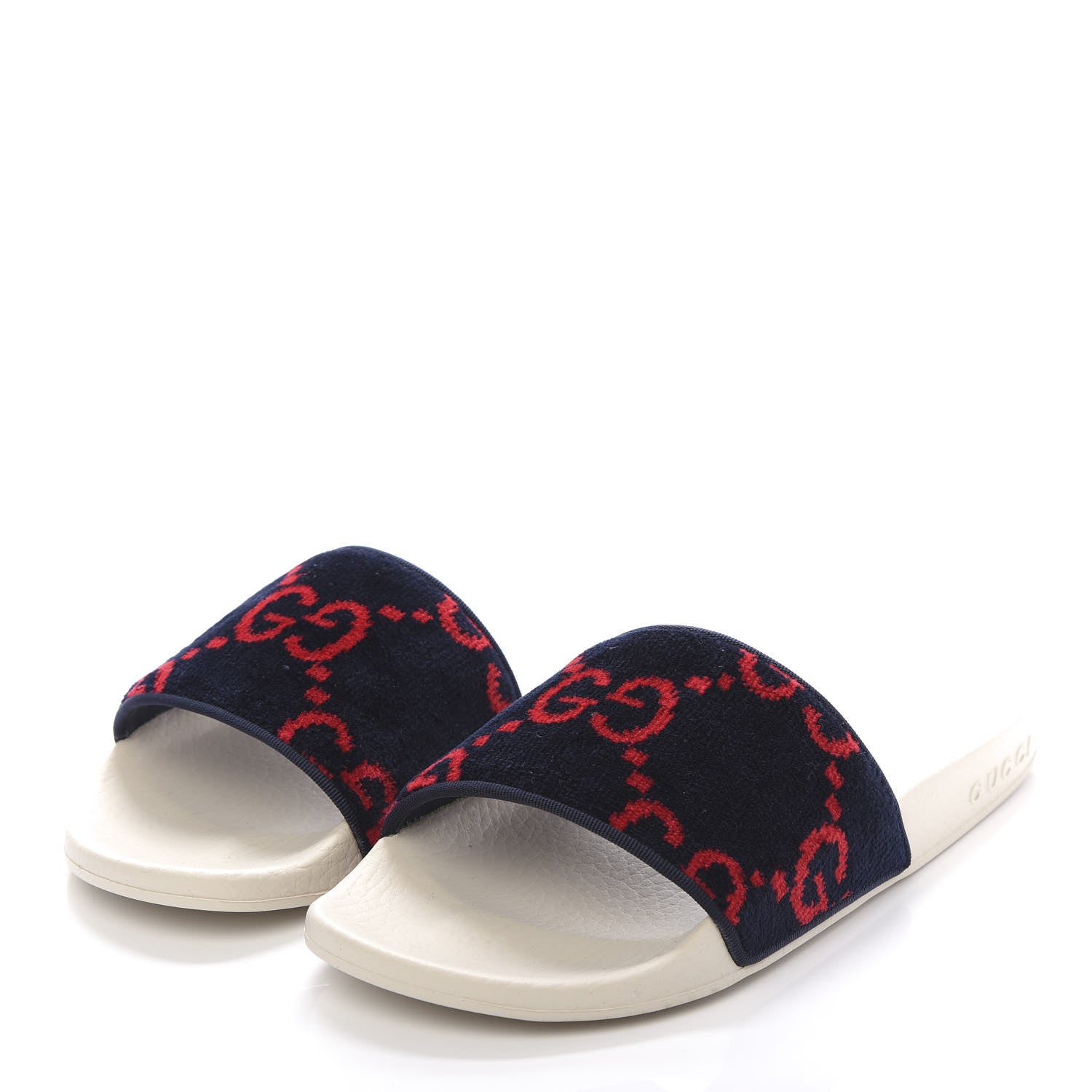 Gucci Terry Cloth GG Monogram Slide Sandals 37 Blue Red 3 of 9