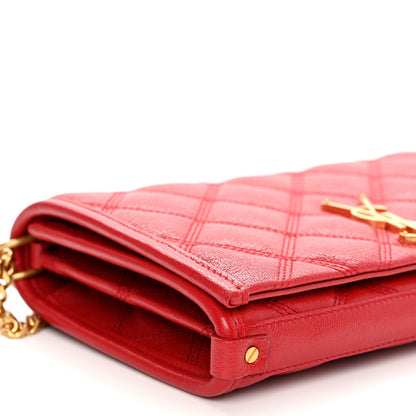 Saint Laurent Lambskin Diamond Quilted Becky Chain Wallet Rouge Eros 8 of 9
