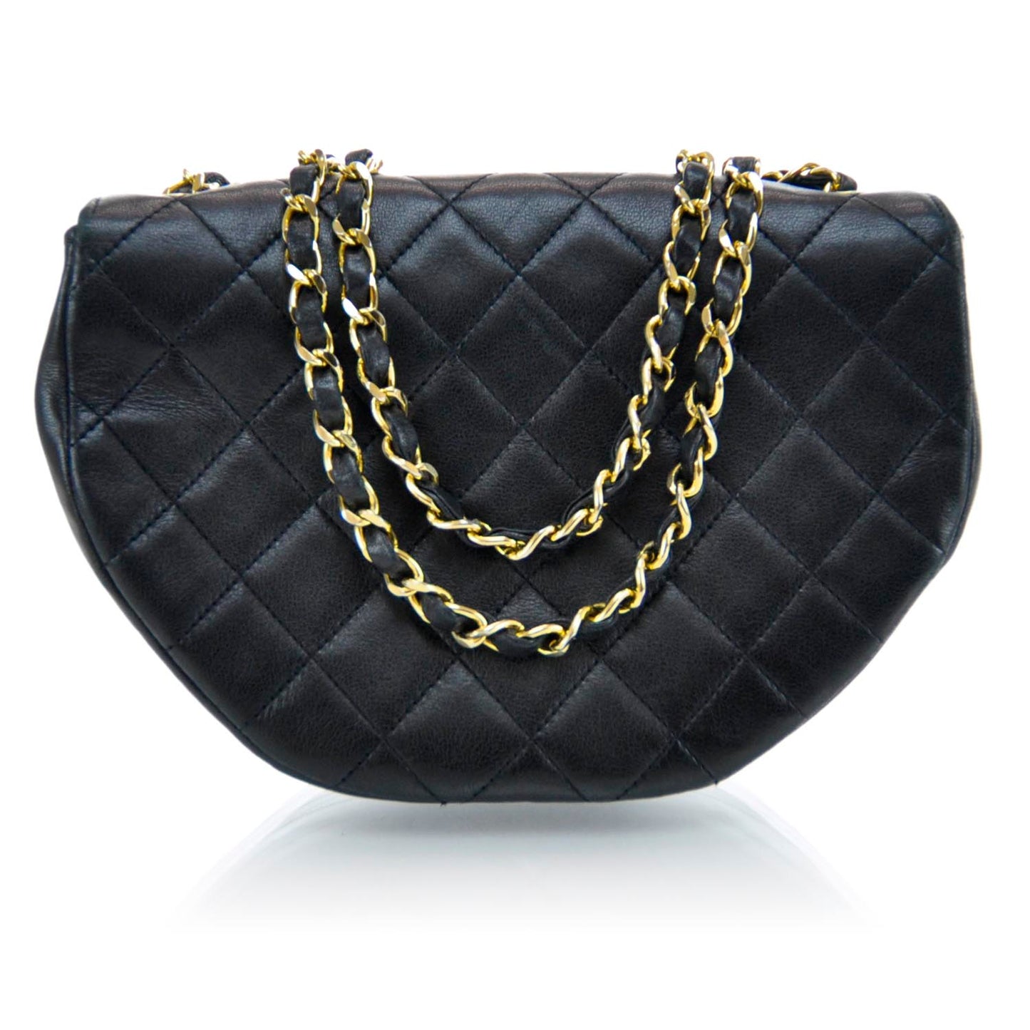 Lambskin Quilted Small Half Moon Flap Black