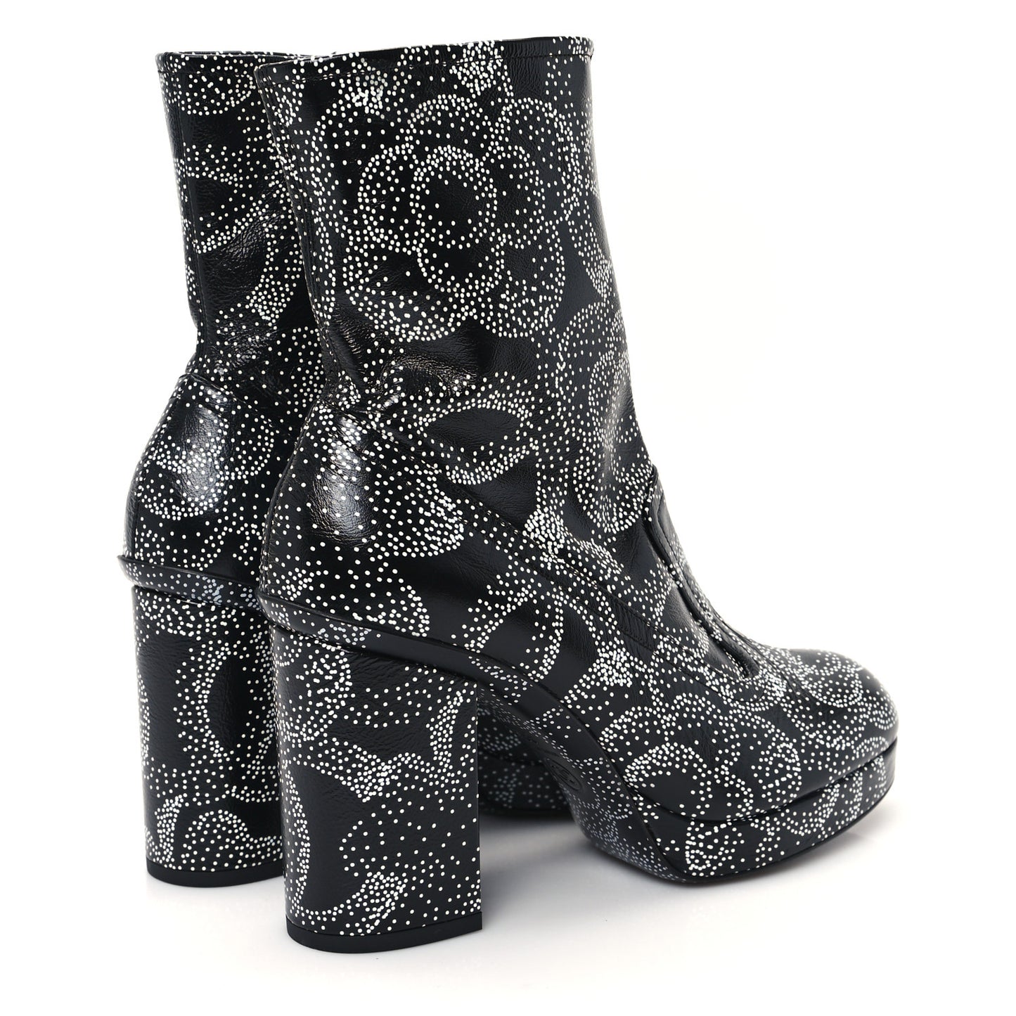 Calfskin Camellia Printed Ankle Boots 38.5 Black White