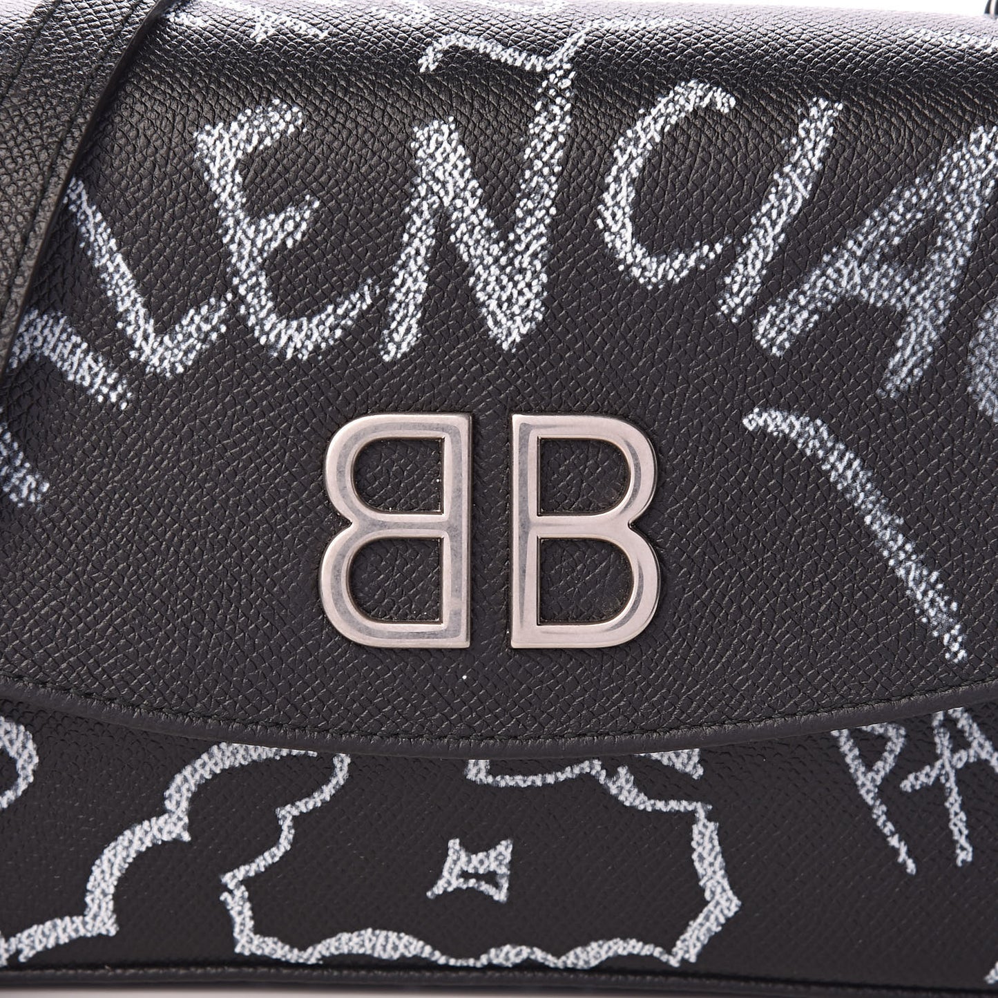 Calfskin Graffiti BB Chain Wallet Black White
