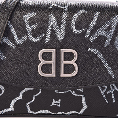 Balenciaga Calfskin Graffiti BB Chain Wallet Black White 9 of 11
