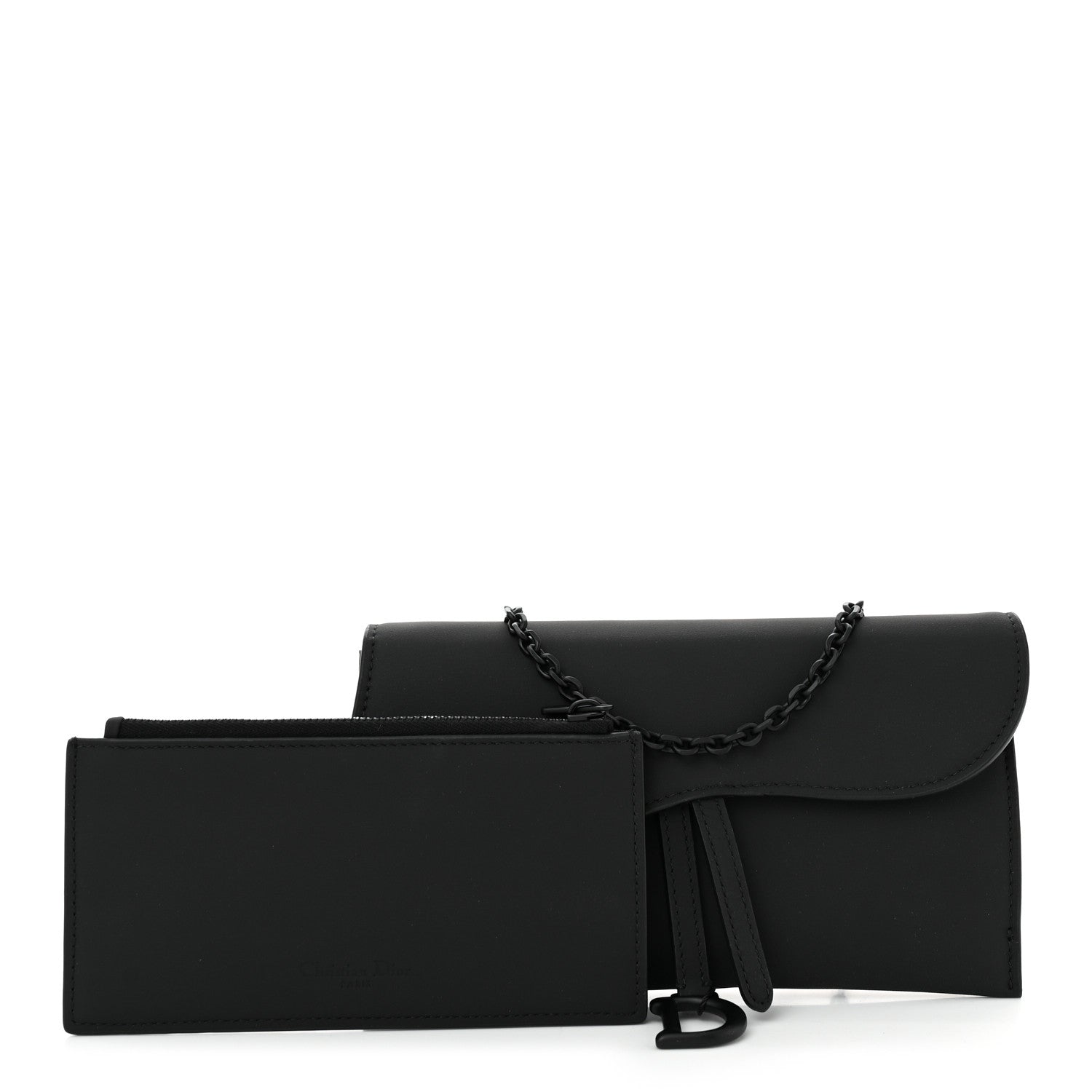 Christian Dior DIOR Ultra Matte Calfskin Saddle Chain Wallet Pouch Black 3 of 11