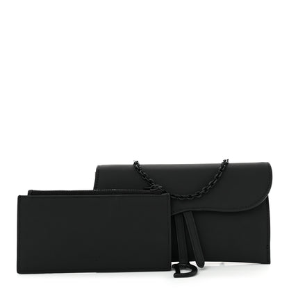 Christian Dior DIOR Ultra Matte Calfskin Saddle Chain Wallet Pouch Black 3 of 11