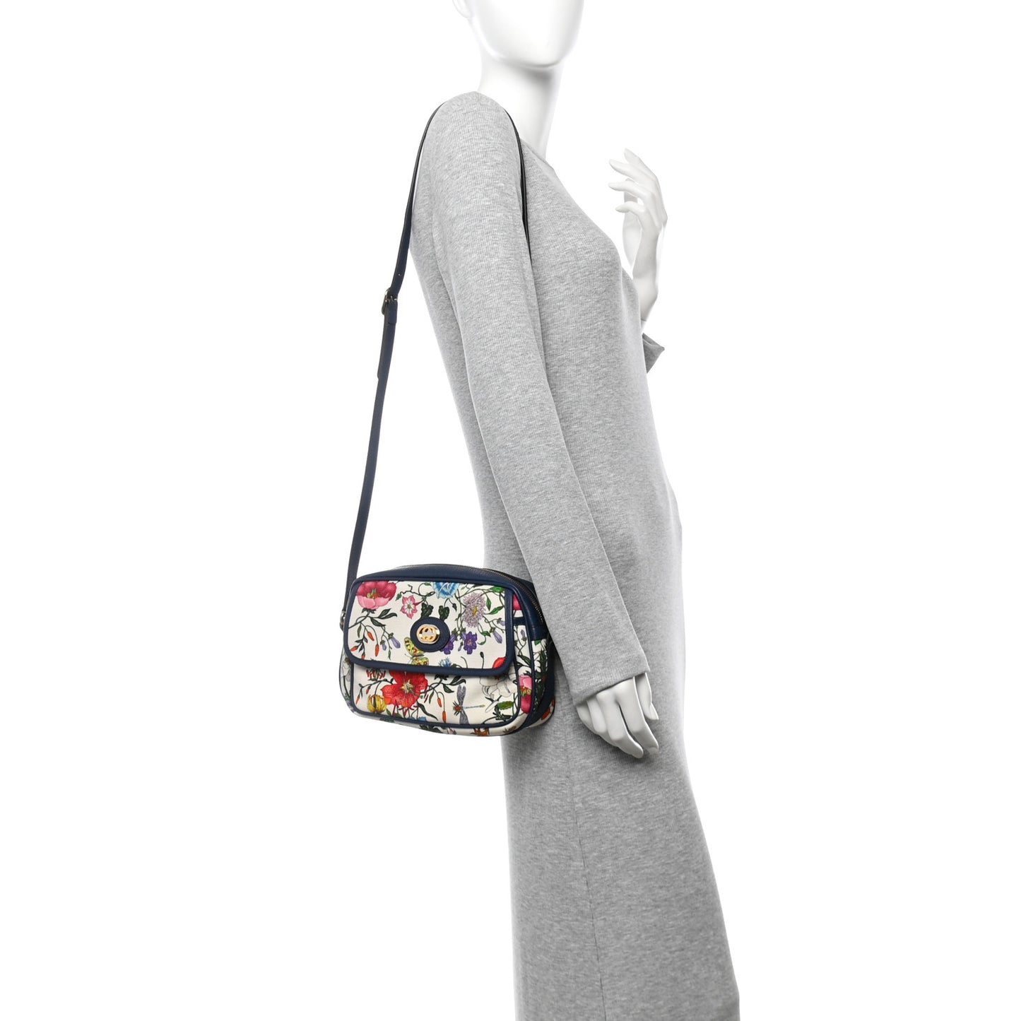 Canvas Flora Floral Shoulder Bag White Blue Agata Mulitcolor
