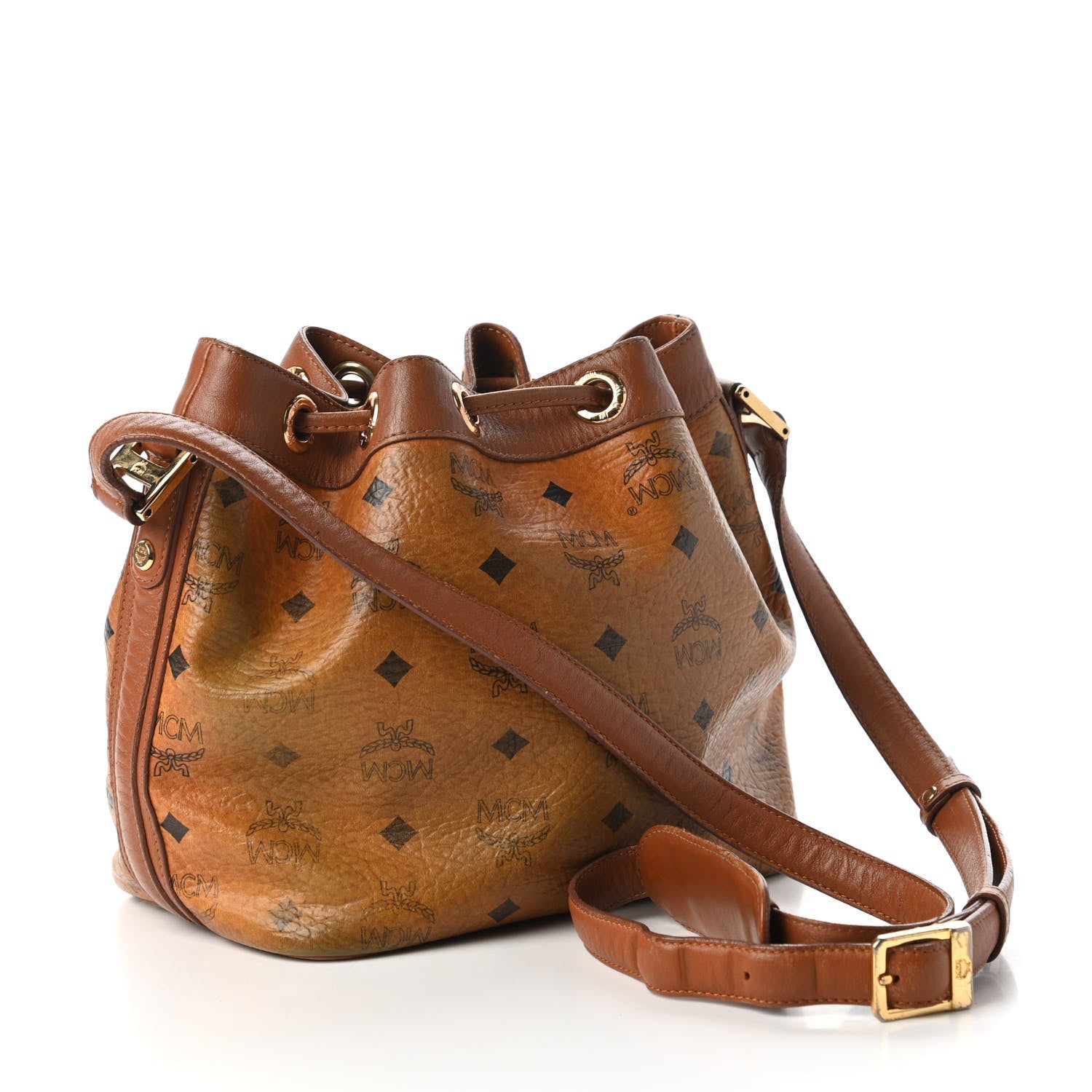 MCM Visetos Essential Drawstring Bucket Bag Cognac 3 of 11