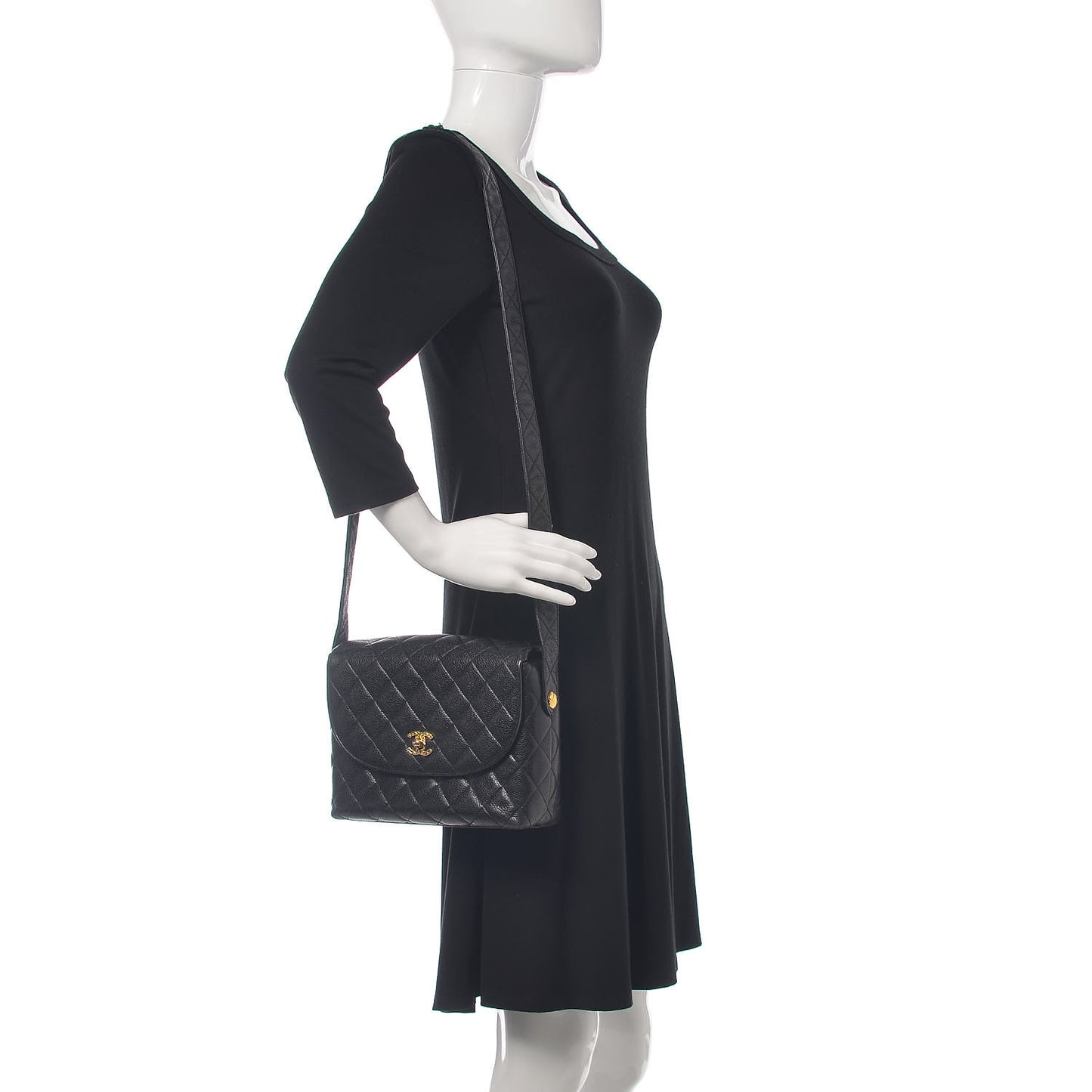 Caviar Quilted Flap Shoulder Bag Black