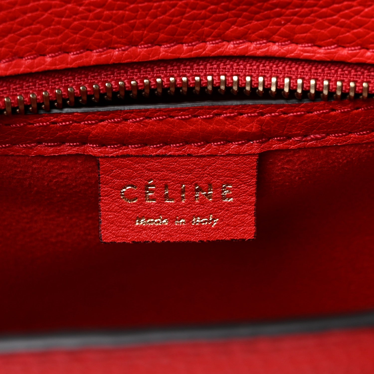 Celine Drummed Calfskin Nano Luggage Red 5 of 7