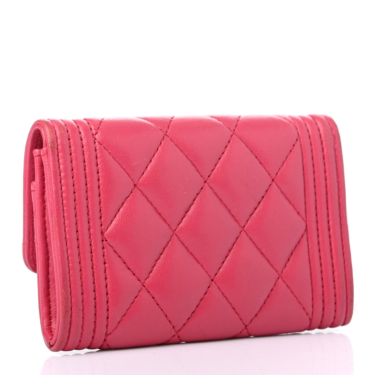 Lambskin Quilted Boy Flap Card Holder Fuchsia