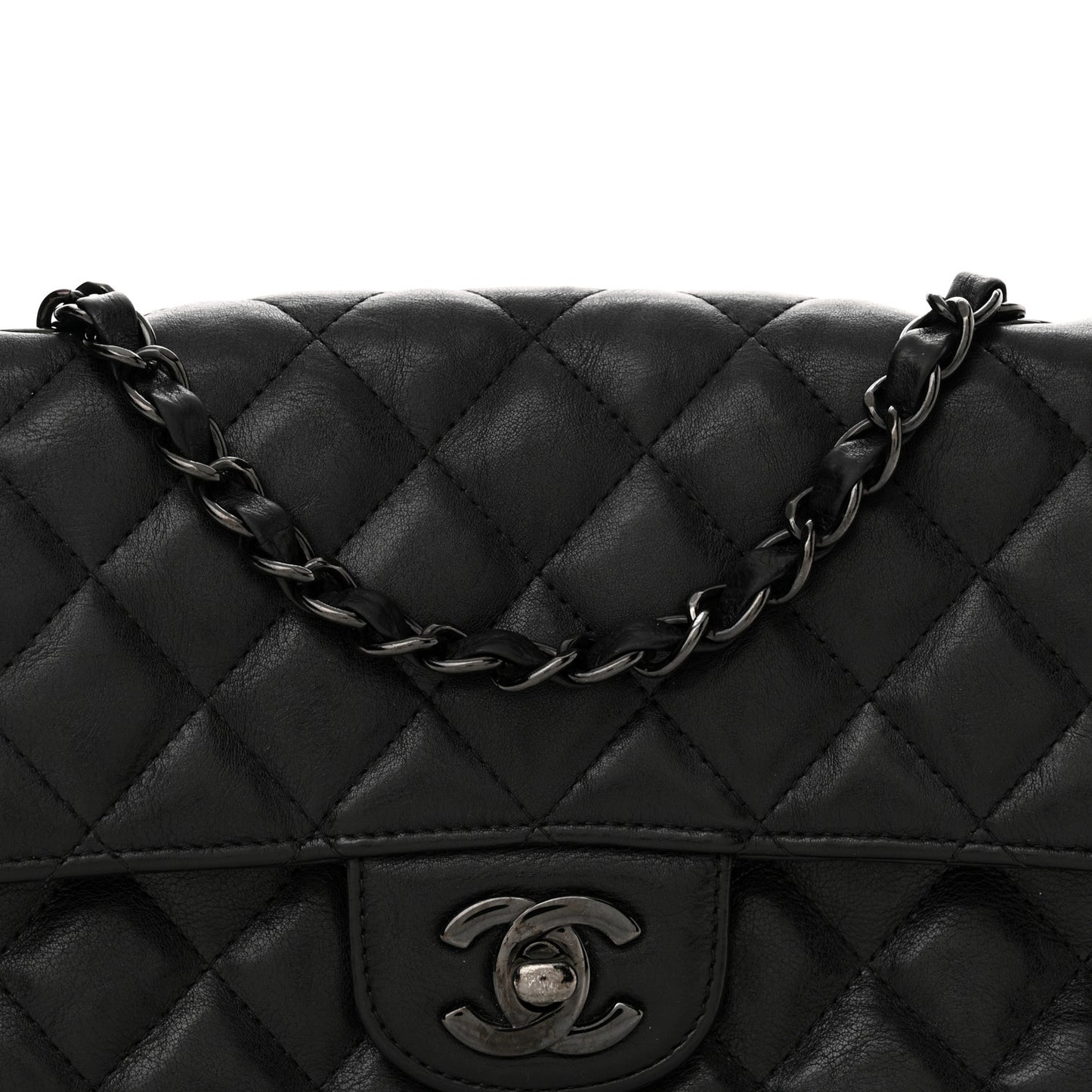 Crumpled Calfskin Quilted Mini Rectangular Flap So Black