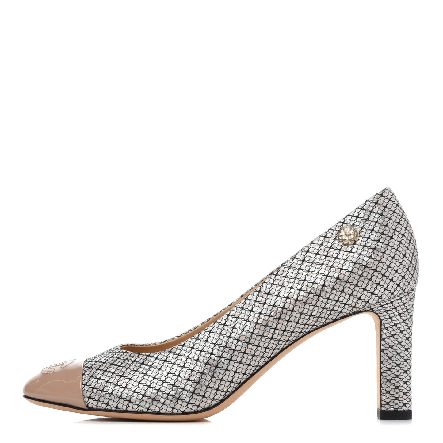 Lame Lace Cap Toe Pumps 37 Beige