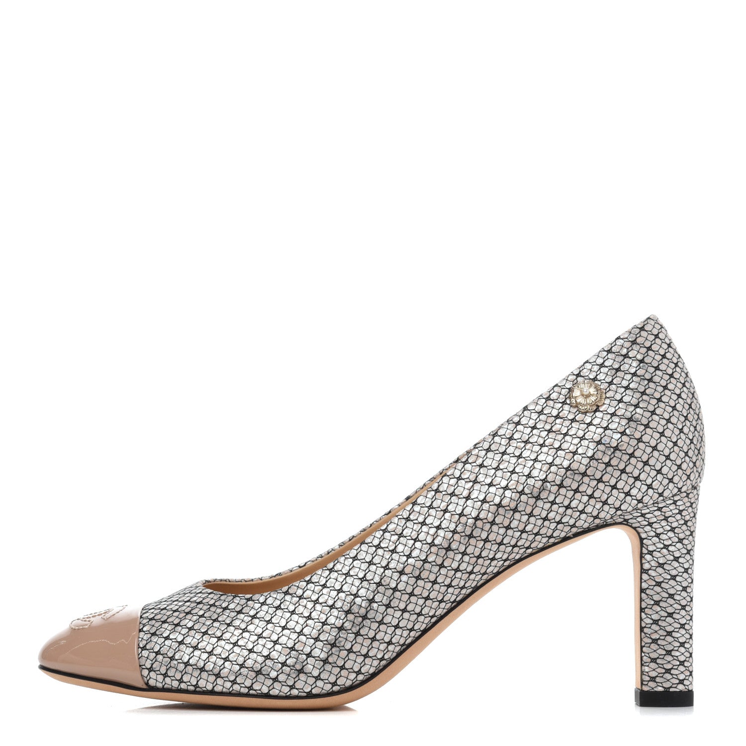 Chanel Lame Lace Cap Toe Pumps 37 Beige 1 of 12