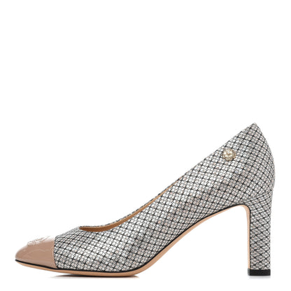 Chanel Lame Lace Cap Toe Pumps 37 Beige 1 of 12
