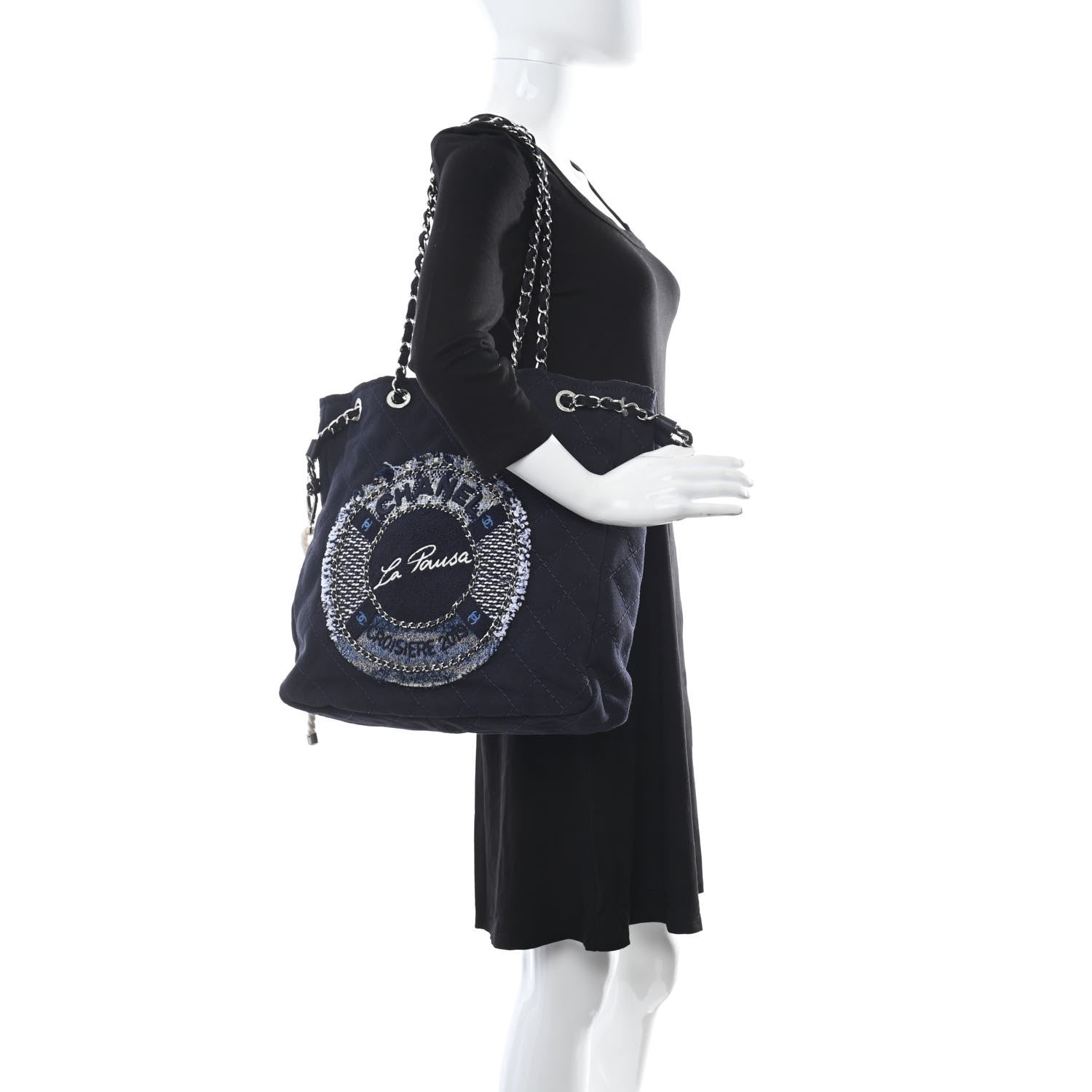 Chanel Canvas Quilted La Pausa Large Shopping Tote Navy 2 of 12