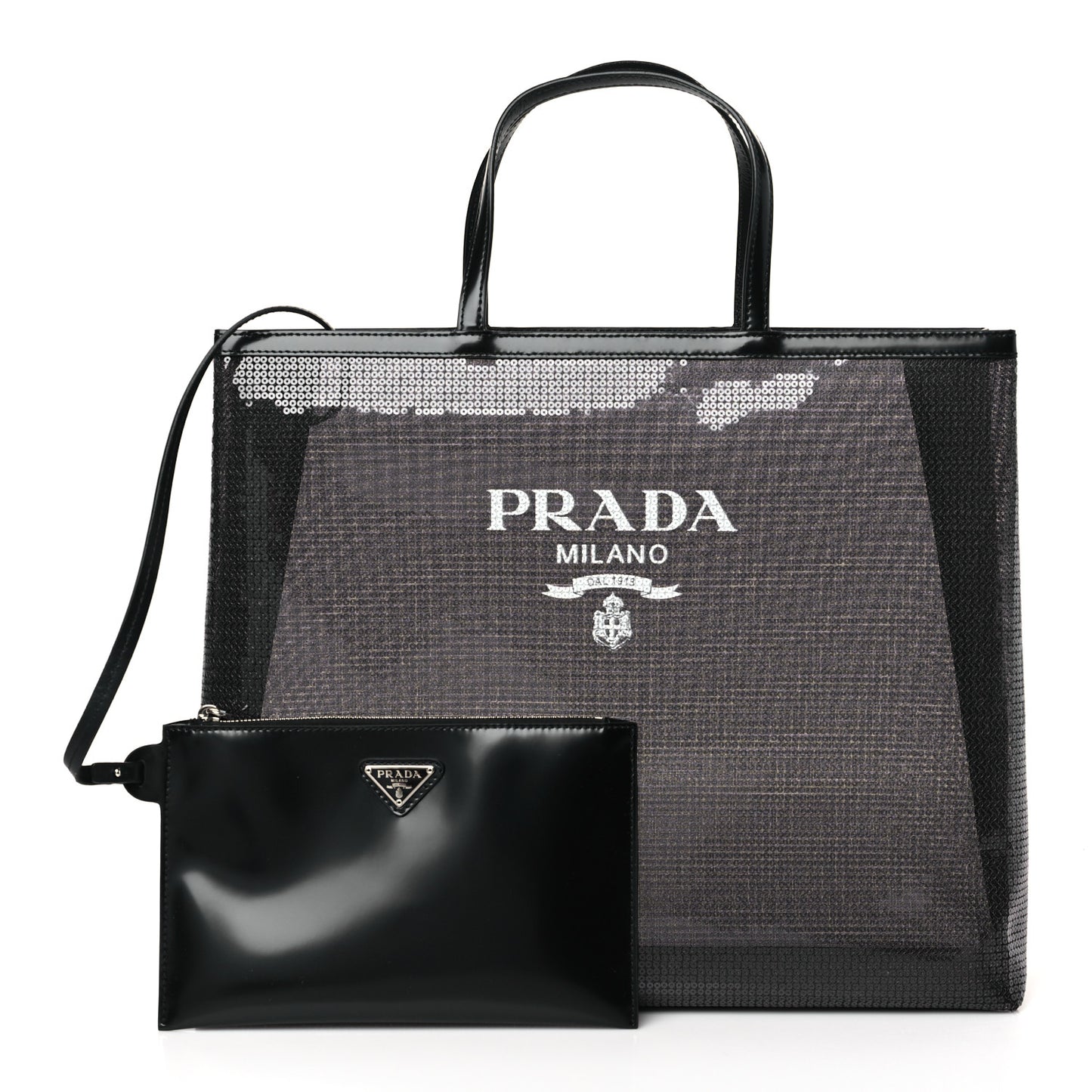 Mesh Sequin Spazzolato Logo Tote Black