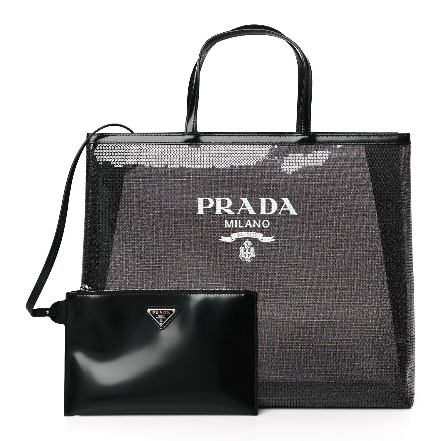 Prada Mesh Sequin Spazzolato Logo Tote Black 1 of 10
