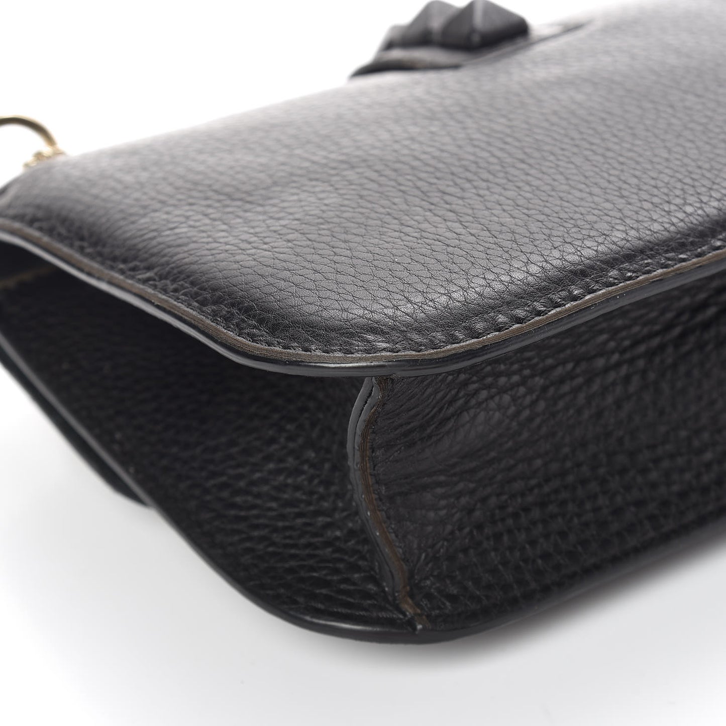 Pebbled Calfskin Medium Glam Lock Rockstud Flap Black