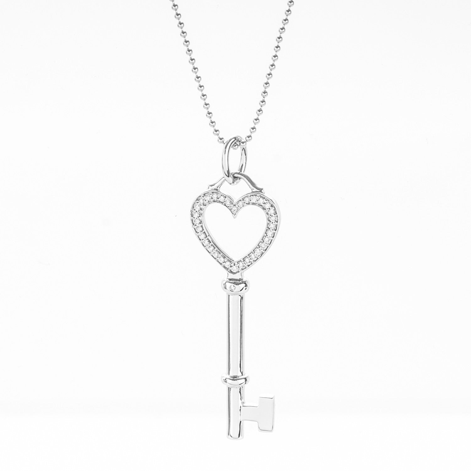 Tiffany 18K White Gold Diamond Medium Heart Key Pendant Necklace 3 of 7