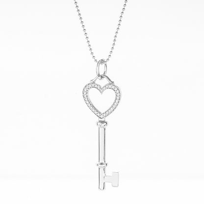 Tiffany 18K White Gold Diamond Medium Heart Key Pendant Necklace 3 of 7