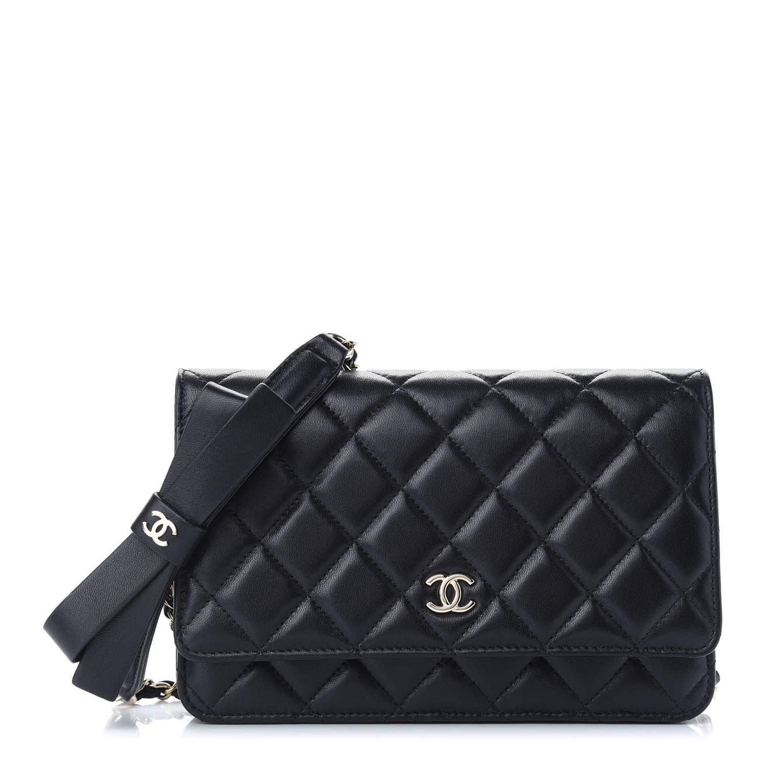 Chanel Lambskin Quilted Coco Bow Wallet On Chain WOC Black 1 of 10