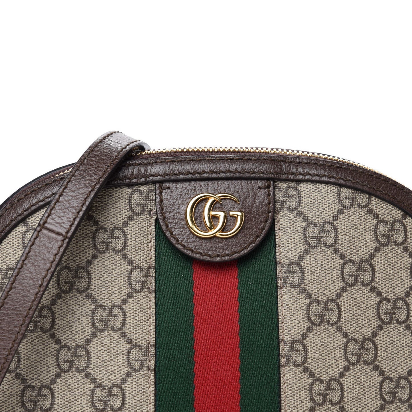 GG Supreme Monogram Textured Dollar Calfskin Web Small Ophidia Dome Shoulder Bag Beige Ebony New Acero