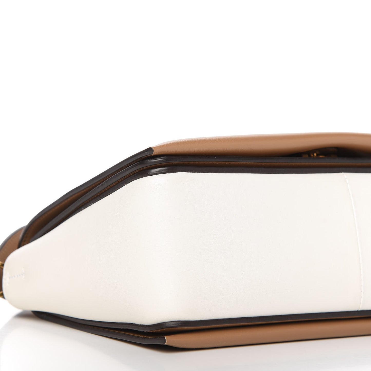 Shiny Smooth Calfskin Medium Frame Shoulder Bag Tan Optic White