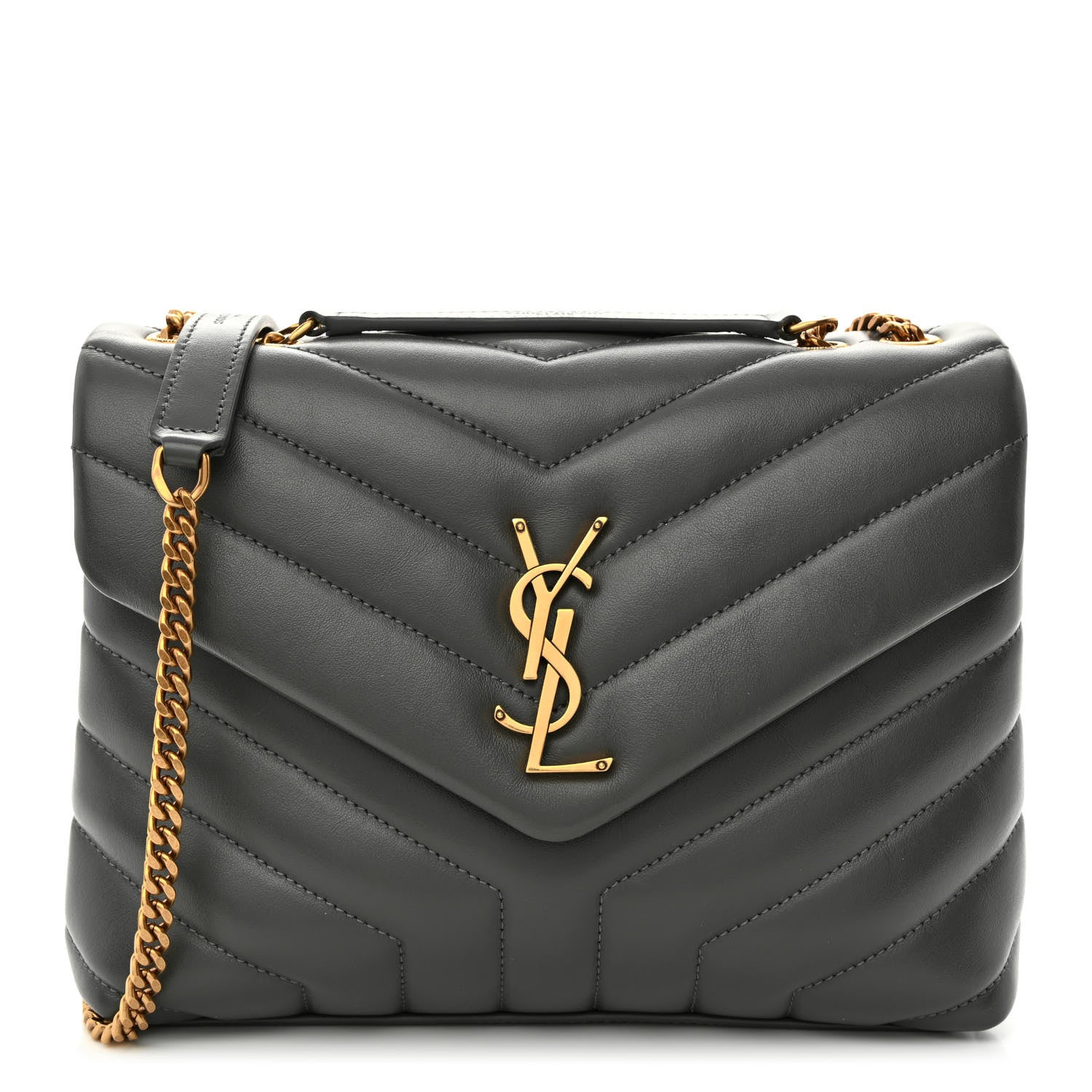 Saint Laurent Calfskin Y Quilted Monogram Small Loulou Chain Satchel Storm 1 of 10