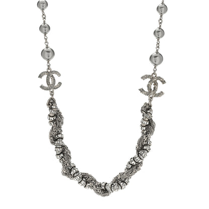 Chanel Pearl Crystal CC Choker Necklace Ruthenium Silver 1 of 4