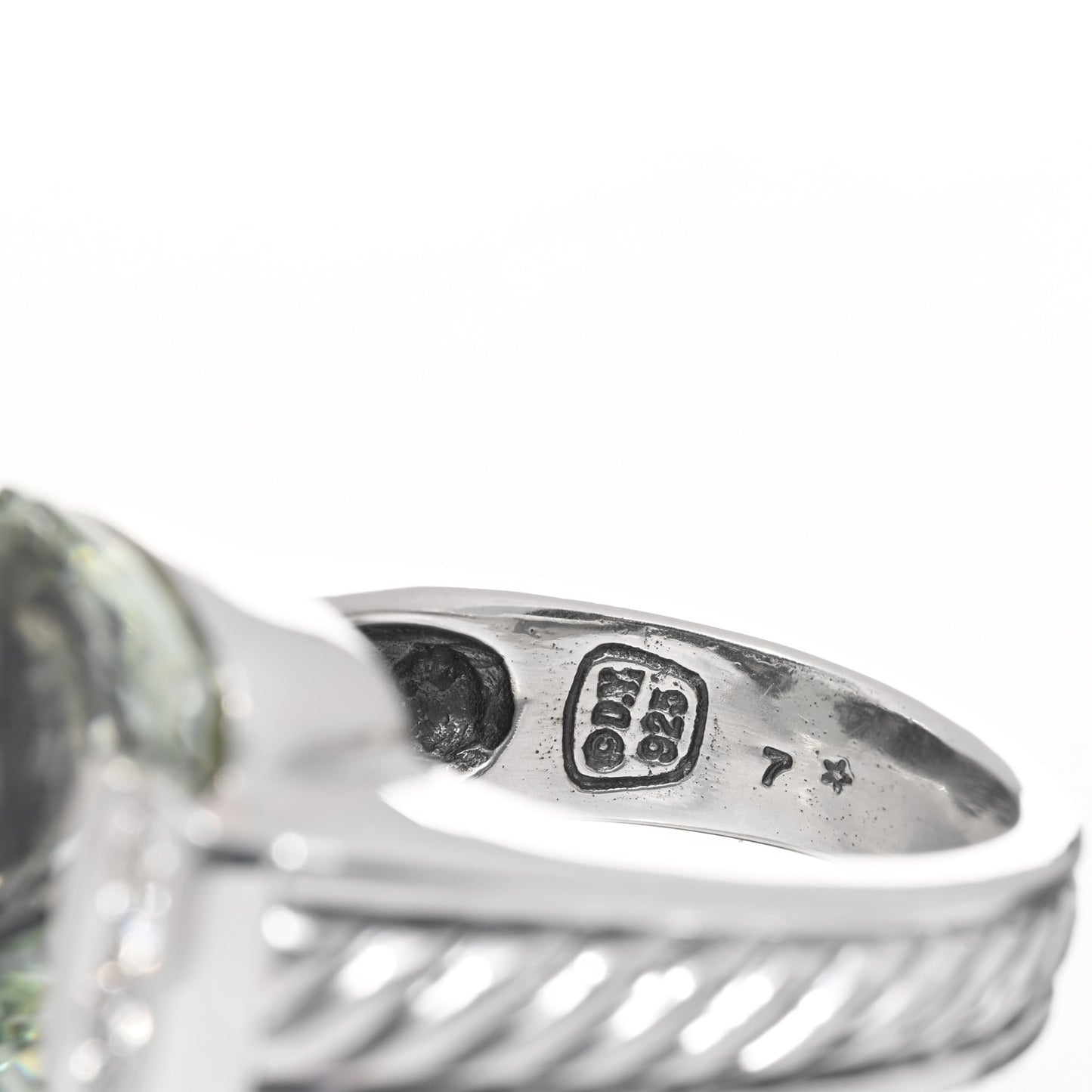 Sterling Silver Diamond Prasiolite 15mm Deco Ring 53 6.5
