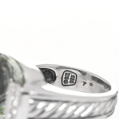 David Yurman Sterling Silver Diamond Prasiolite 15mm Deco Ring 53 6.5 4 of 4
