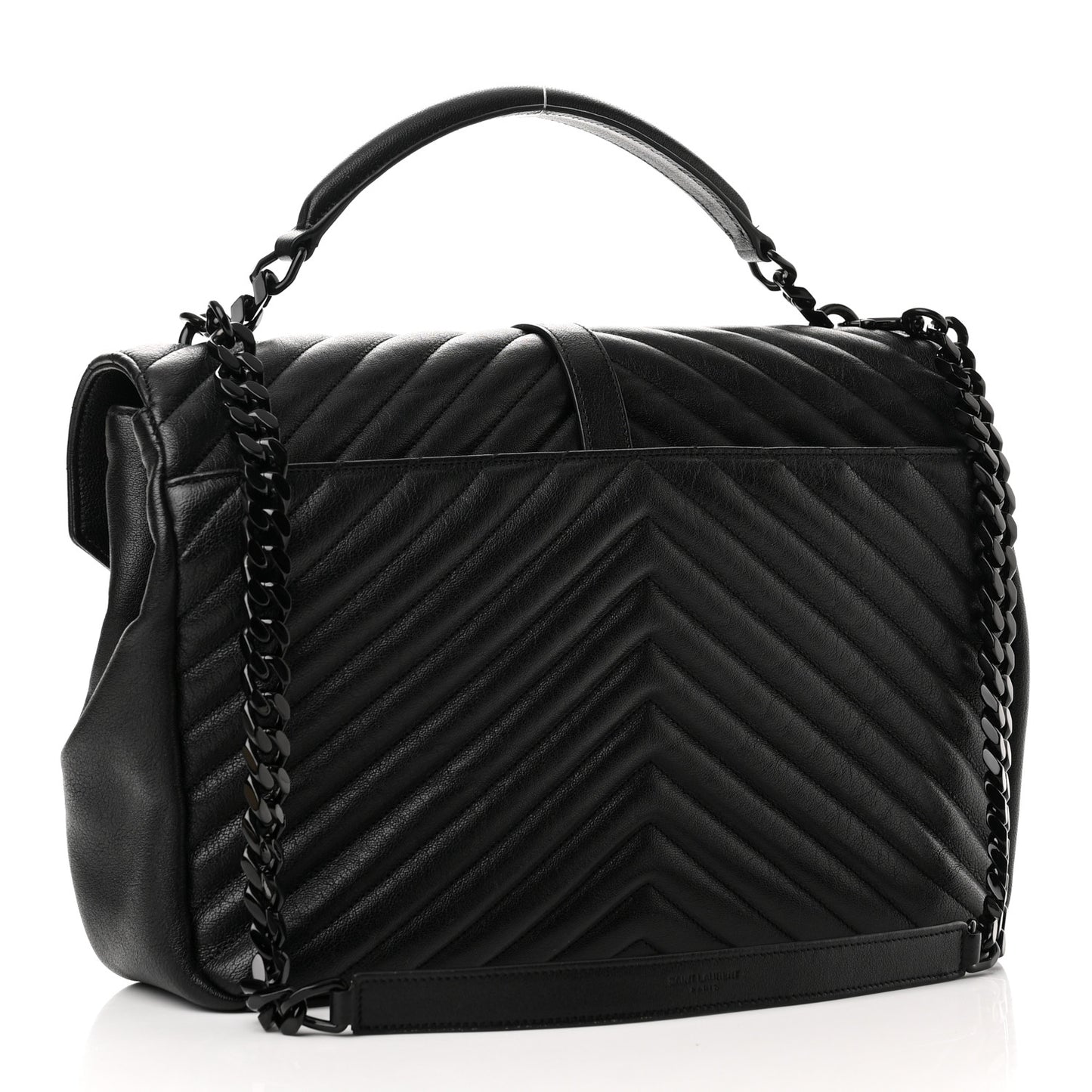 Sheepskin Matelasse Chevron Monogram Monochrome Large College Satchel Black