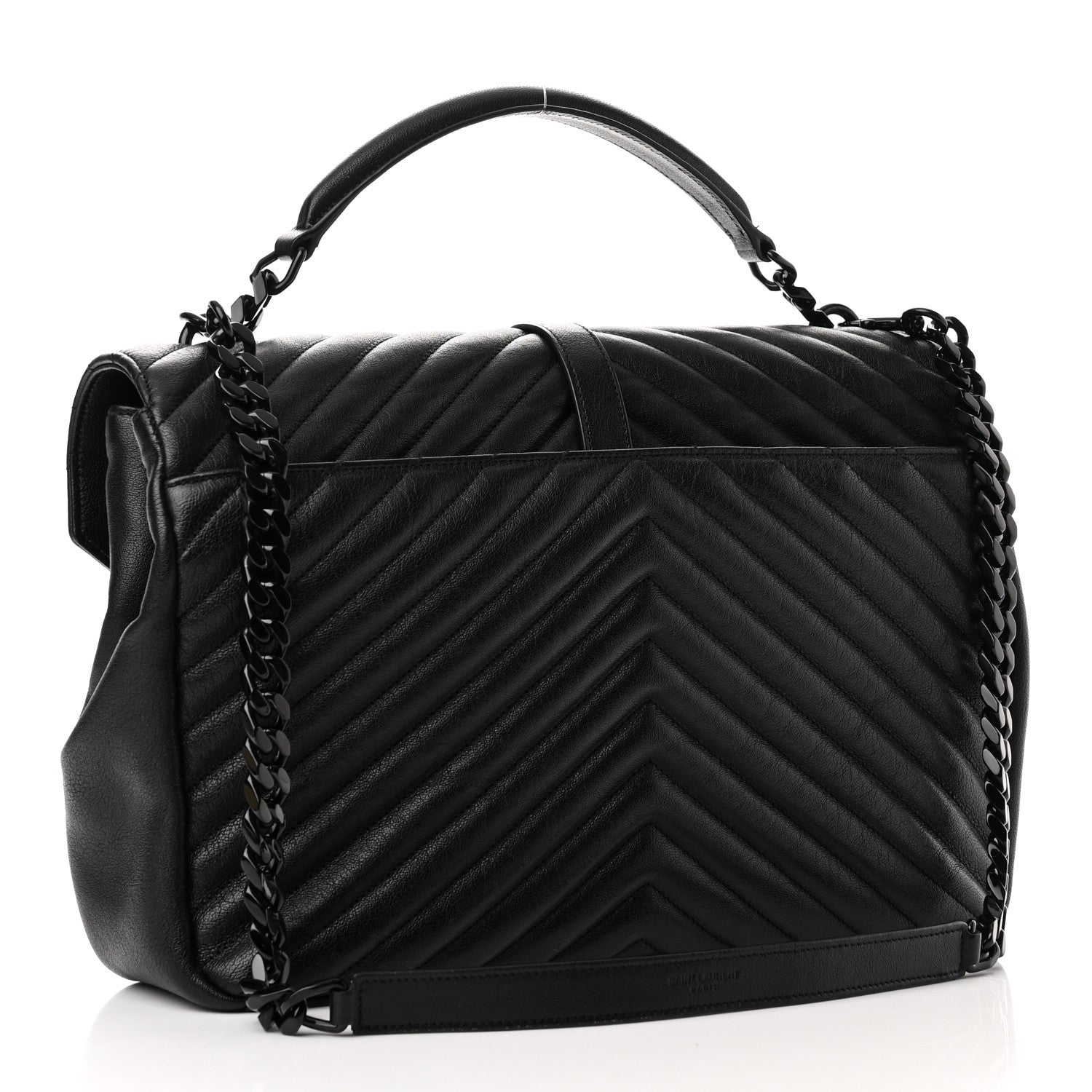Saint Laurent Sheepskin Matelasse Chevron Monogram Monochrome Large College Satchel Black 2 of 14