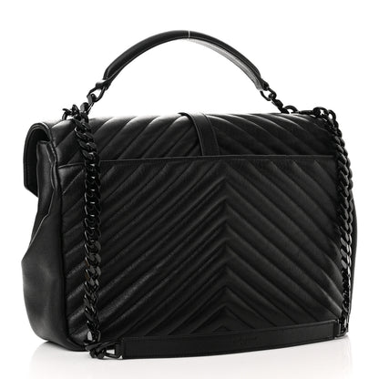 Saint Laurent Sheepskin Matelasse Chevron Monogram Monochrome Large College Satchel Black 2 of 14