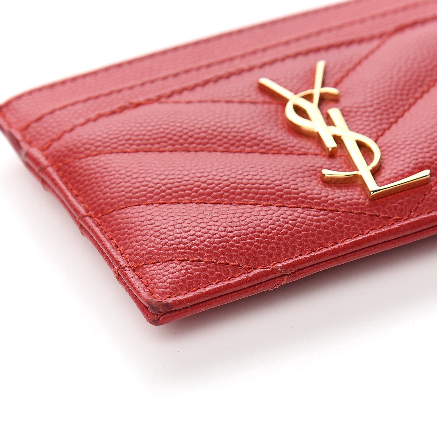 Saint Laurent Grain De Poudre Matelasse Chevron Monogram Credit Card Case New Red 4 of 9