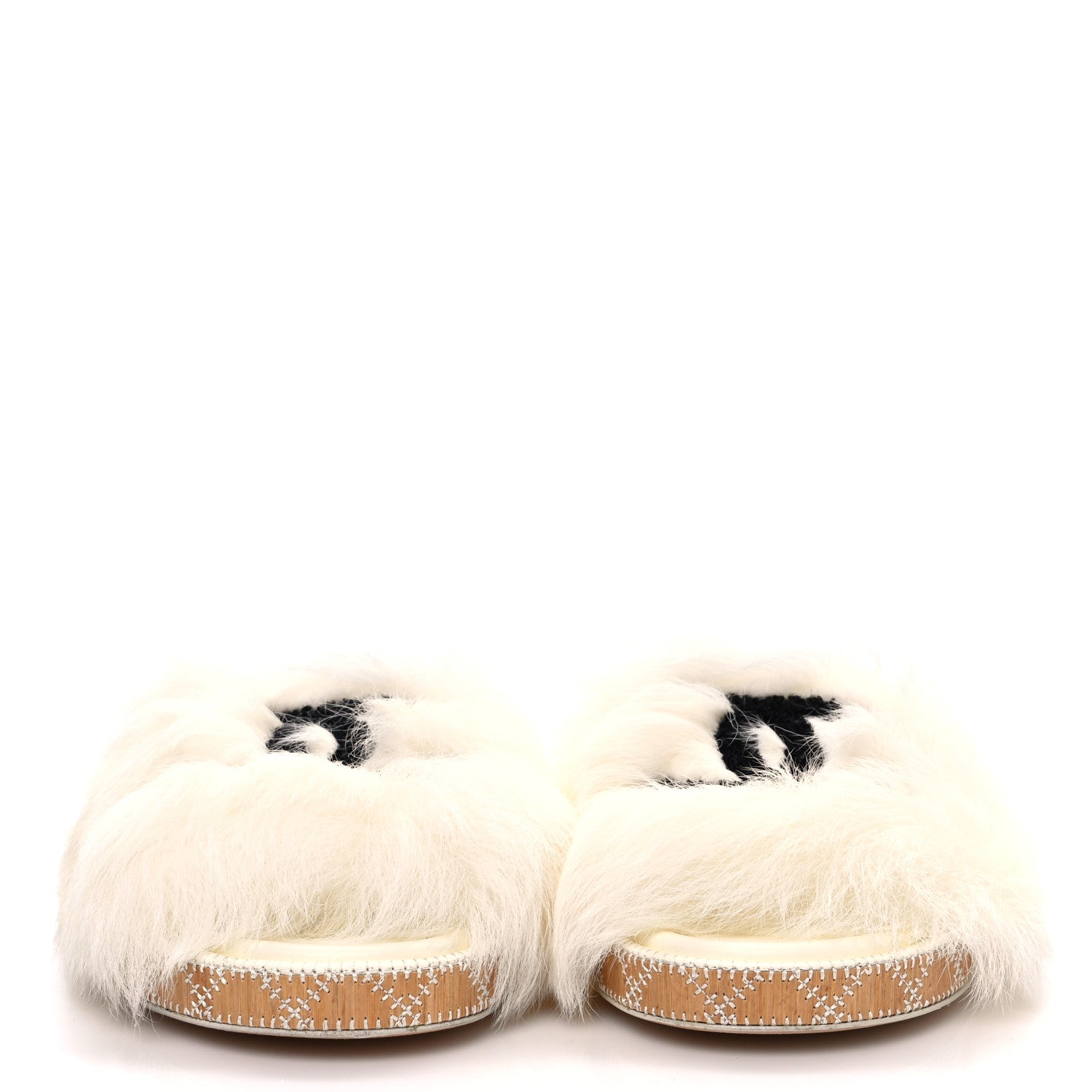 Chanel Shearling Lambskin CC Mules Sandal 38 White Black 3 of 10