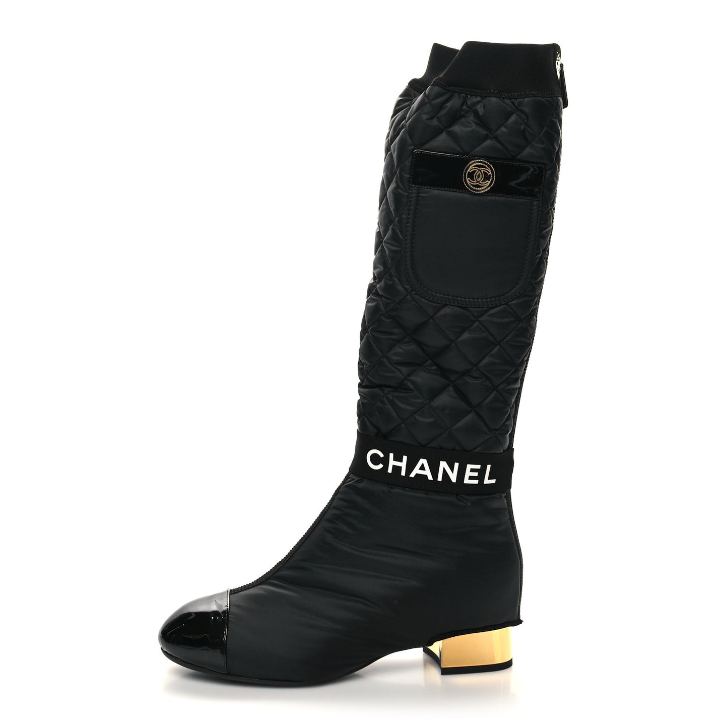 Mixed Fibers Lambskin Patent Calfskin Convertible High Boots 38.5 Black