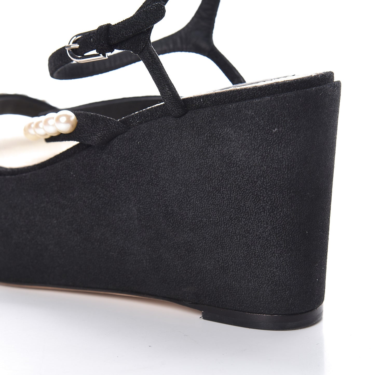 Suede Pearl Platform Sandal 36.5 Black