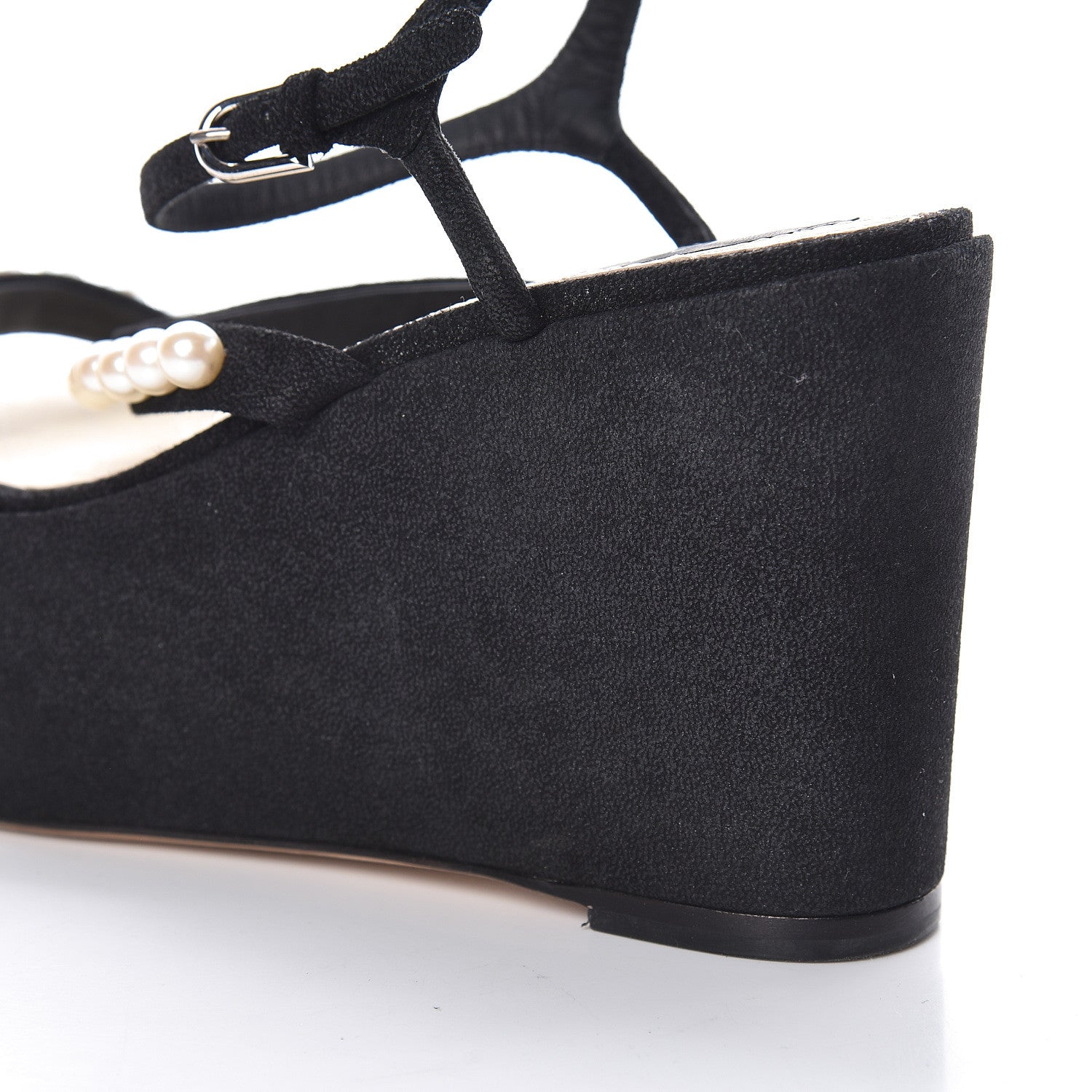 Chanel Suede Pearl Platform Sandal 36.5 Black 11 of 14