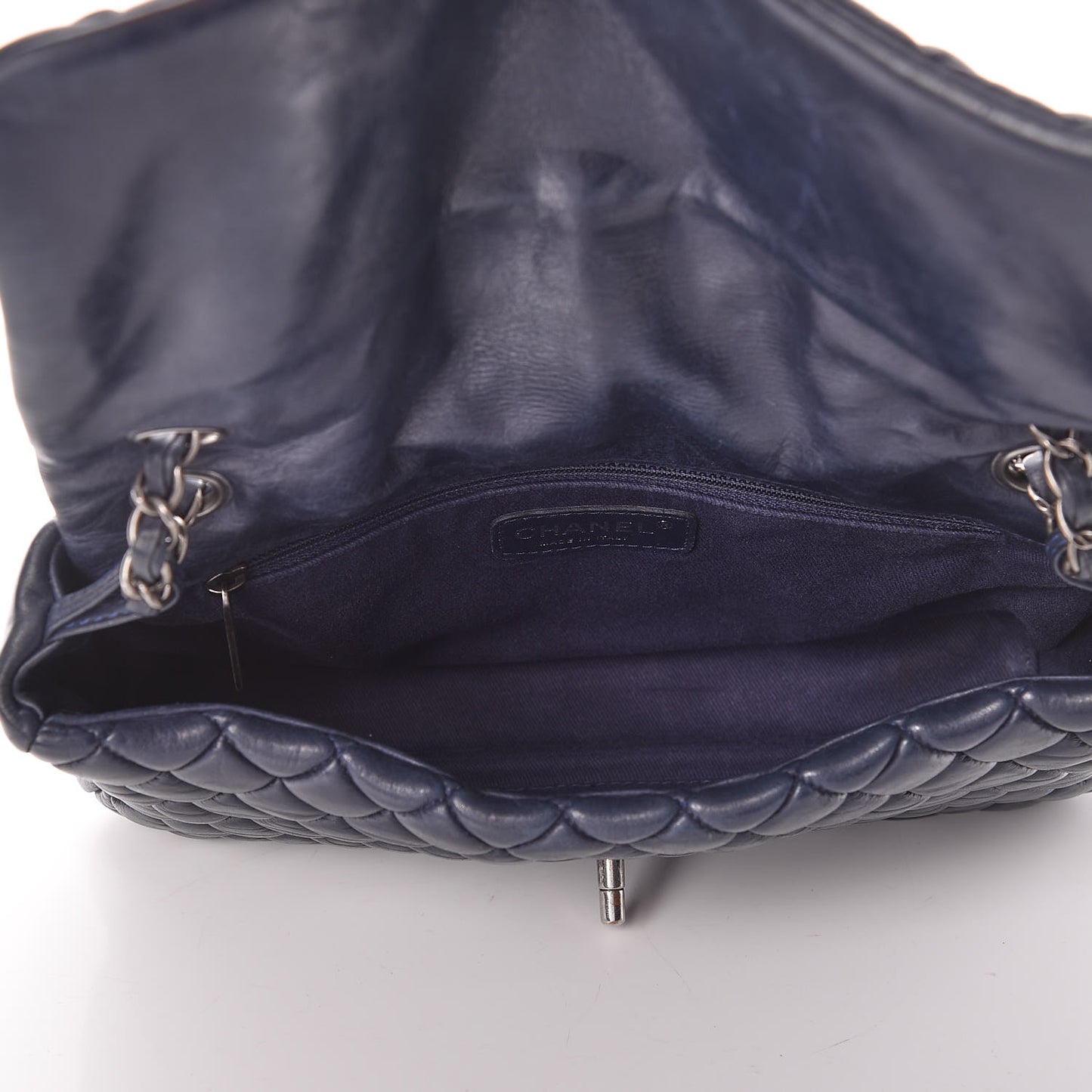 Iridescent Calfskin New Bubble Large Flap Navy