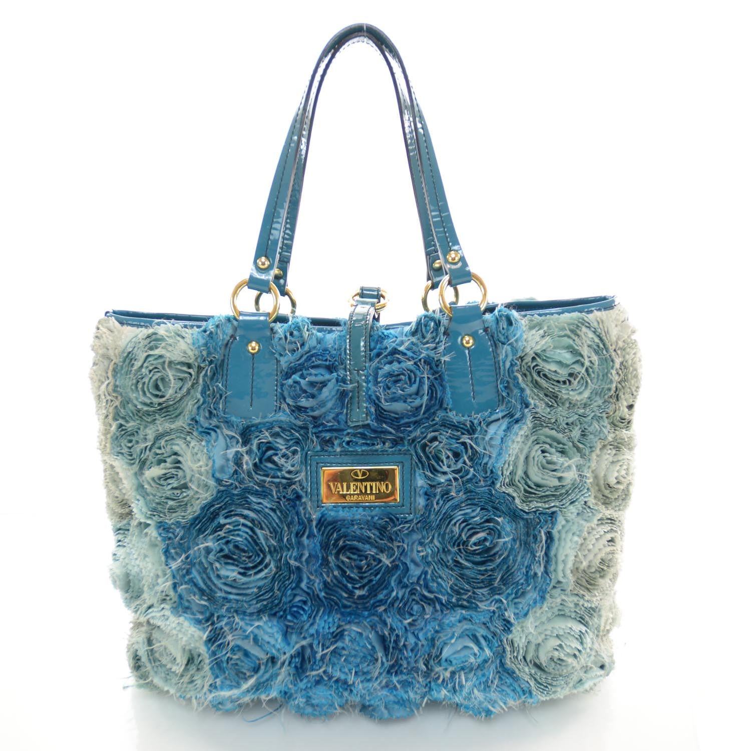 Valentino Garavani Silk Rosier Tote Blue 1 of 14