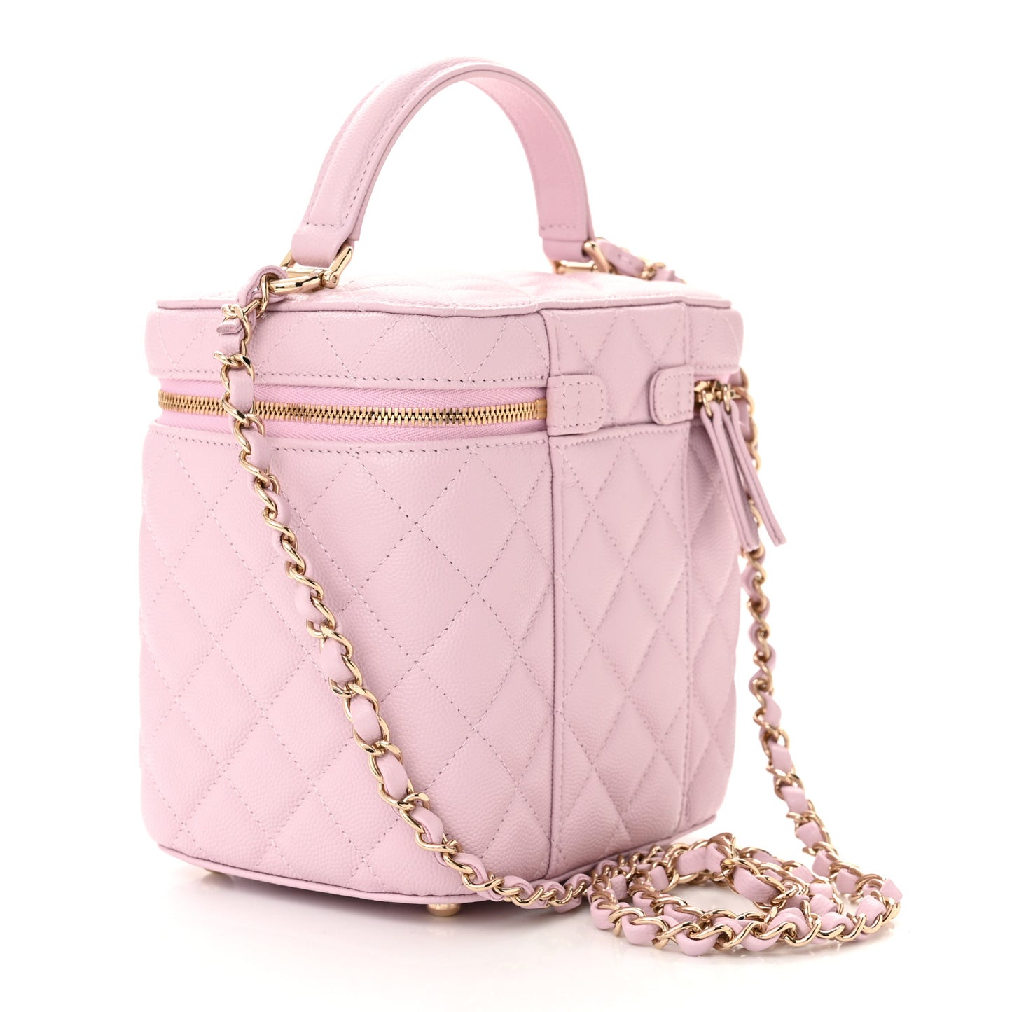 Caviar Quilted Small Top Handle Vanity Case With Chain Light Pink